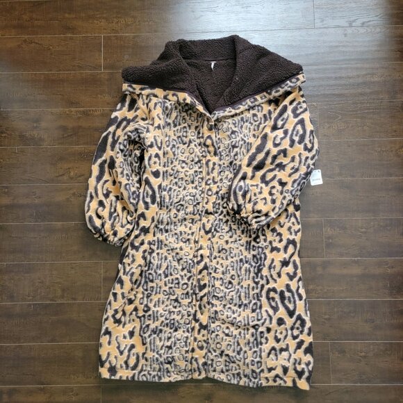 Free People This Love Cardi Womens L Leopard Fleece Contemporary Boho Chic - Picture 2 of 6